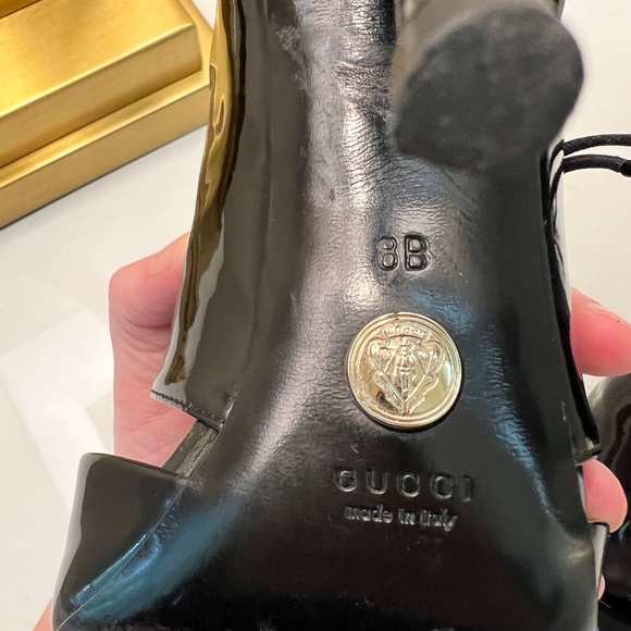 Gucci Patent Leather Peep Toe Patent Leather Booties Booties Sz 8 - Picture 5 of 9